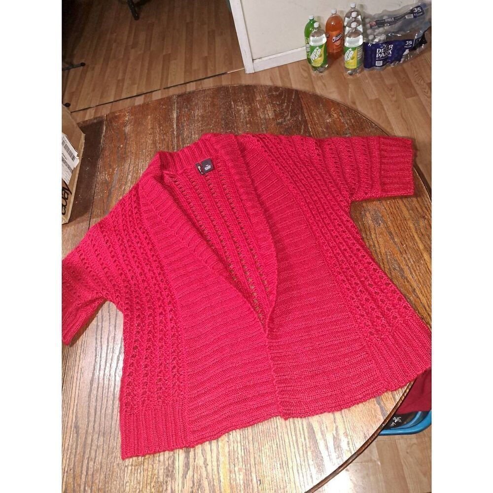 PXL New Directions Petite Loose Knit Red Metallic  Open Front Sweater Cardigan